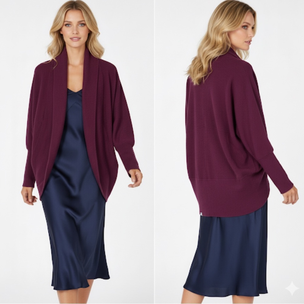 Betabrand Apres  Shawl In Raspberry/Maroon  Open Front Cardigan Size S/M